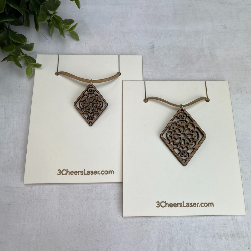 Wood Laser Cut Necklaces - Diamond