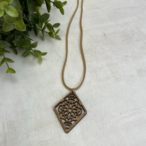 Wood Laser Cut Necklaces - Diamond