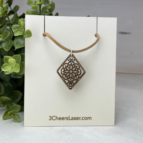 Wood Laser Cut Necklaces - Diamond